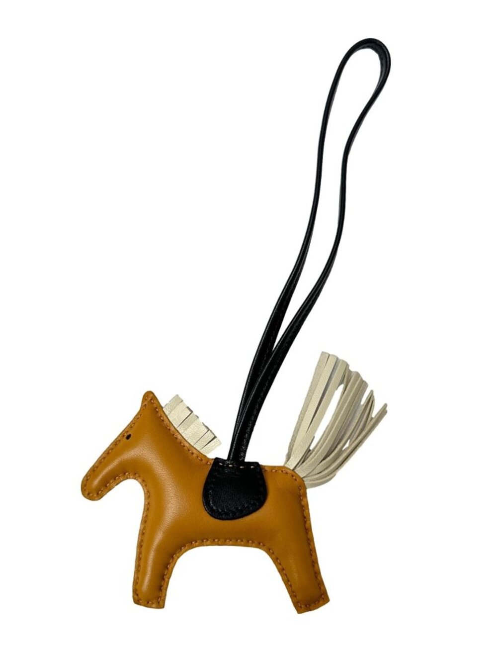 HERMES Rodeo Sesame, Craie, & Black Milo Leather Horse Bag Charm